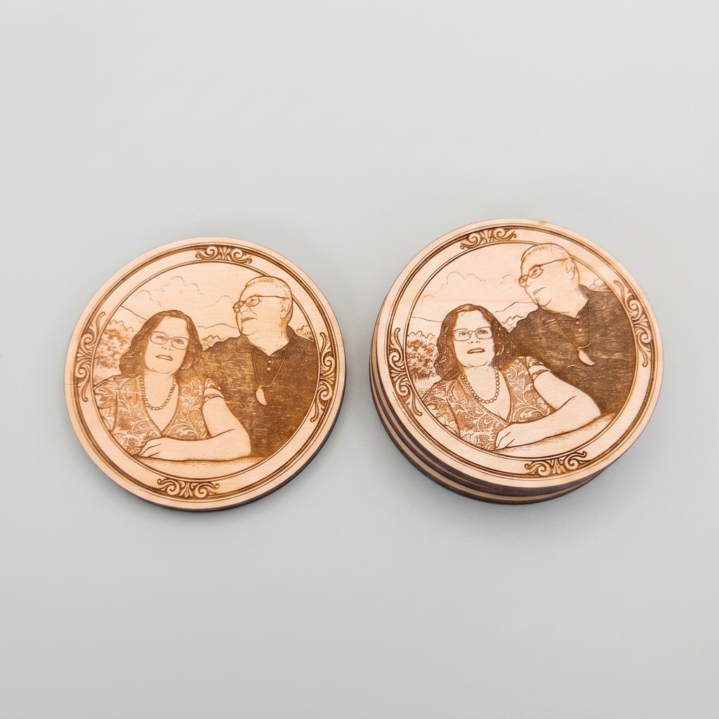 Engraved Wood Coaster Set